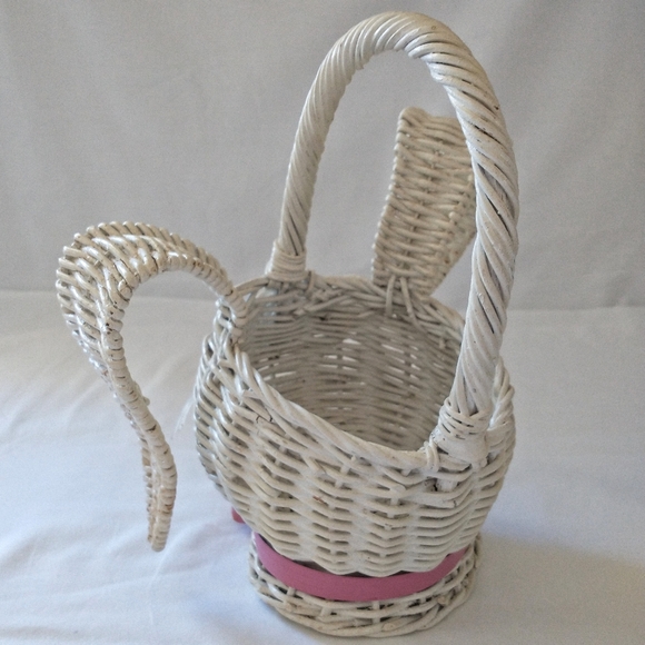 Vtg Wicker Easter Bunny Basket Planter Rabbit Whit - Picture 6 of 12